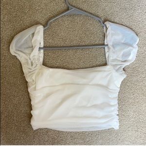 Princess polly white mesh ruched puff sleeve top